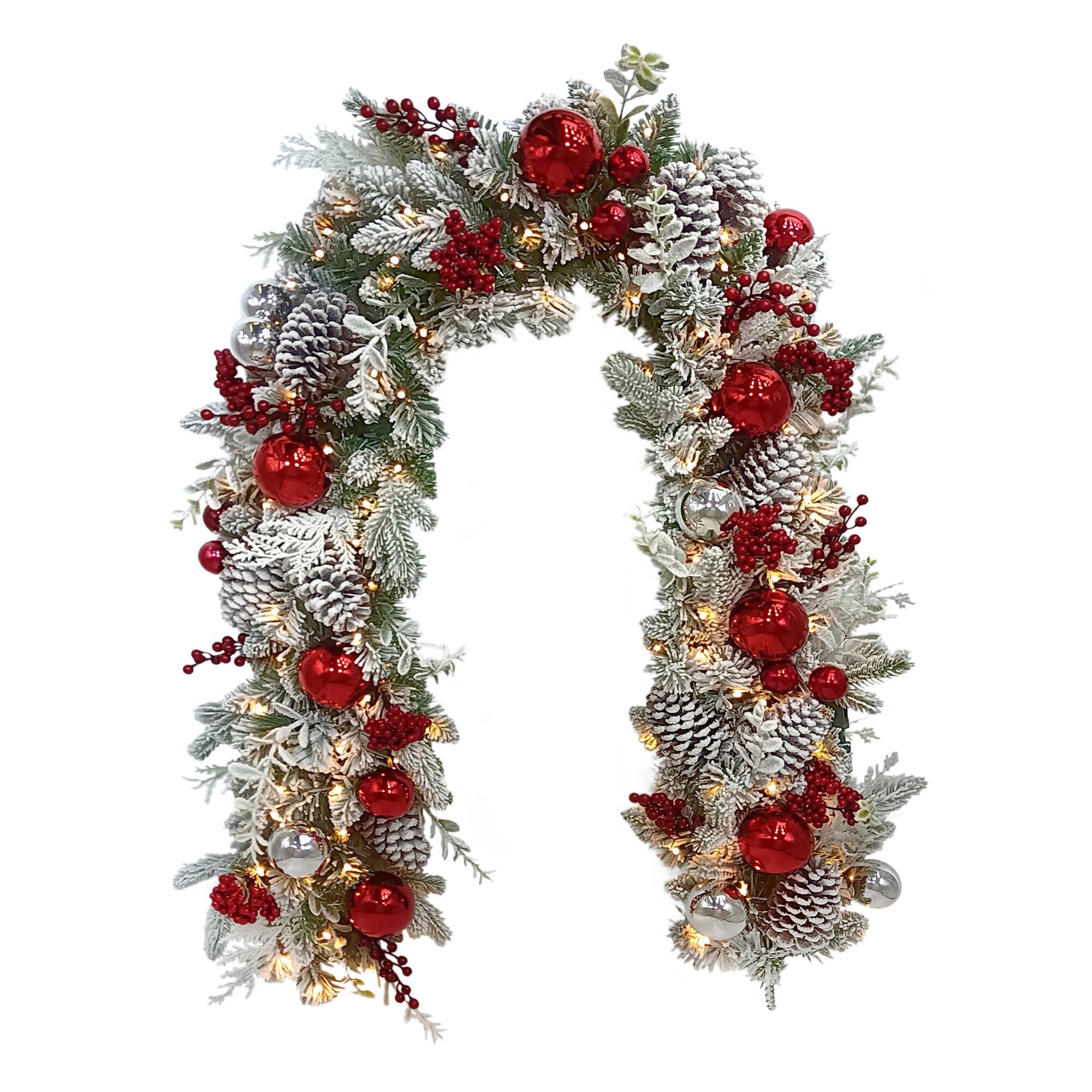 6ft. Battery-Operated Pre-Lit Flocked Decorated Artificial Garland